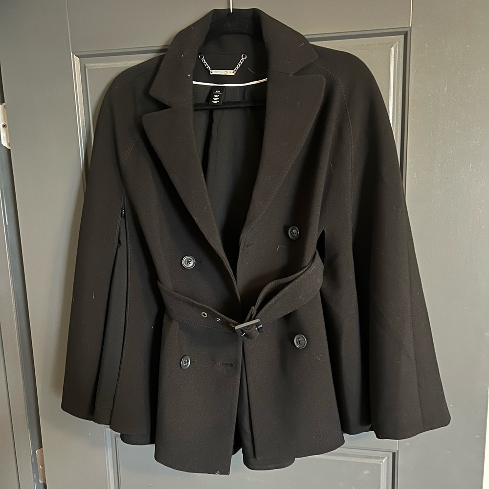 Women's Black Double-Breasted Cape Coat | White House Black Market | Size XXS